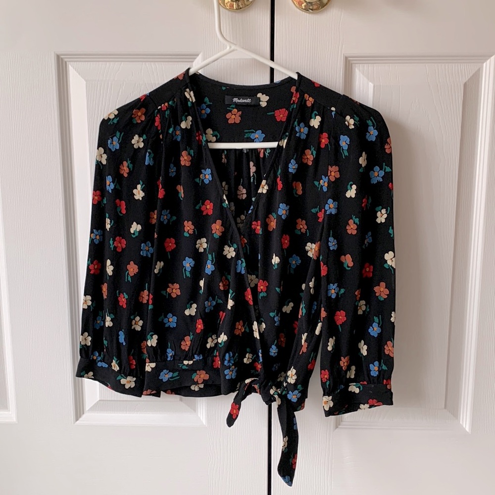 Madewell Black Floral Wrap Blouse
